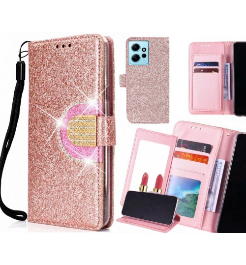 Xiaomi Redmi Note 12 4g Case Glaring Wallet Leather Case With Mirror - Pink
