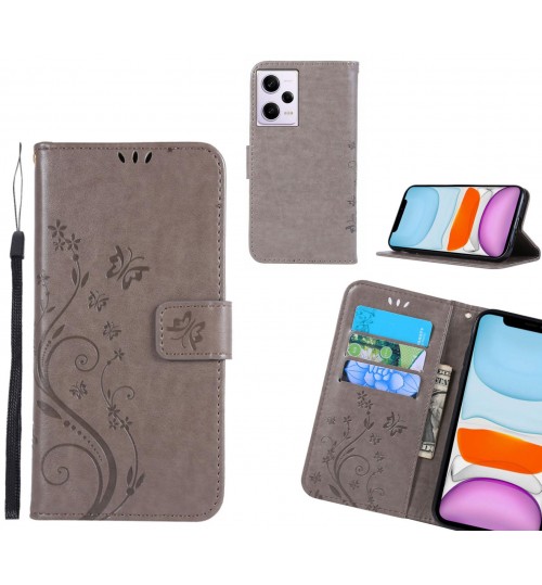 Xiaomi Redmi Note 12 Pro 5g Case Embossed Butterfly Wallet Leather Cover - Grey