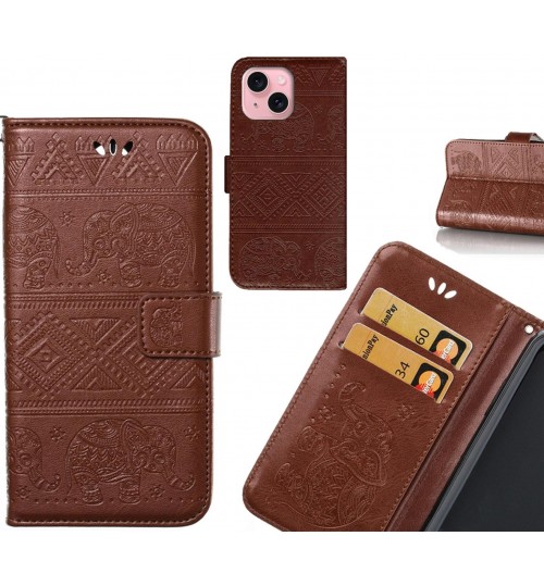 iPhone 15 case Wallet Leather case Embossed Elephant Pattern