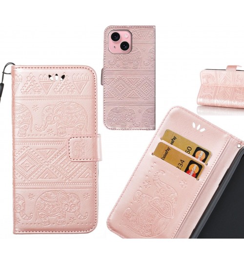 iPhone 15 Plus case Wallet Leather case Embossed Elephant Pattern