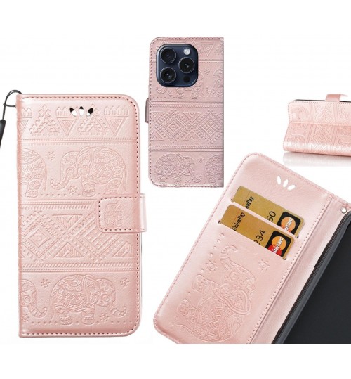 iPhone 15 Pro case Wallet Leather case Embossed Elephant Pattern