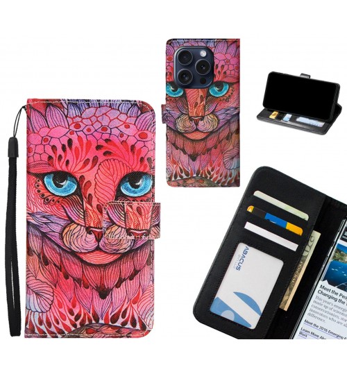 iPhone 15 Pro Max case 3 card leather wallet case printed ID