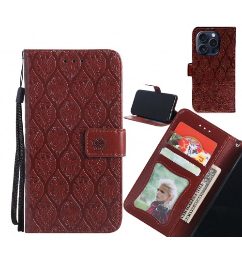 iPhone 15 Pro Max Case Leather Wallet Case embossed sunflower pattern