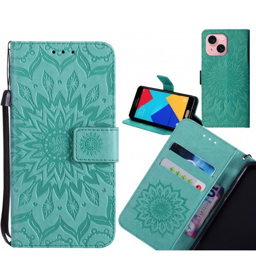 iPhone 15 Plus Case Leather Wallet case embossed sunflower pattern
