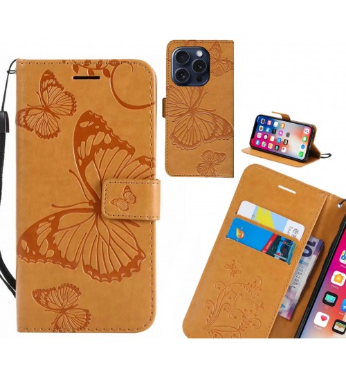 iPhone 15 Pro Max case Embossed Butterfly Wallet Leather Case