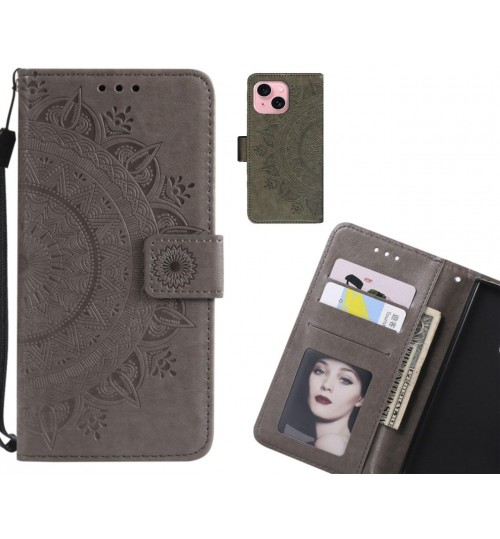 iPhone 15 Case mandala embossed leather wallet case