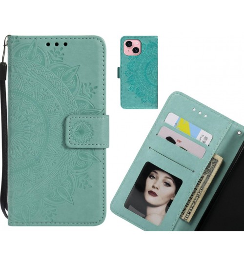 iPhone 15 Plus Case mandala embossed leather wallet case