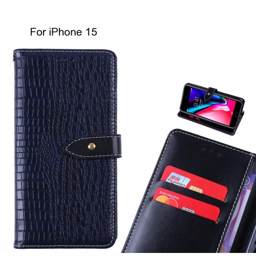 iPhone 15 case croco pattern leather wallet case