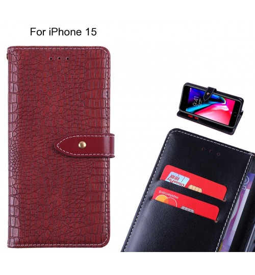 iPhone 15 case croco pattern leather wallet case