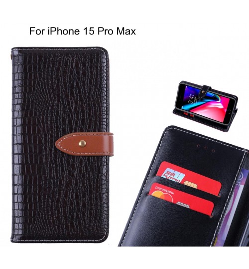 iPhone 15 Pro Max case croco pattern leather wallet case