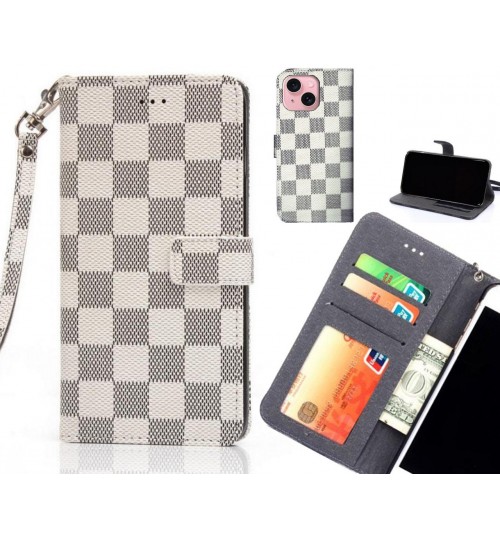 iPhone 15 Plus Case Grid Wallet Leather Case