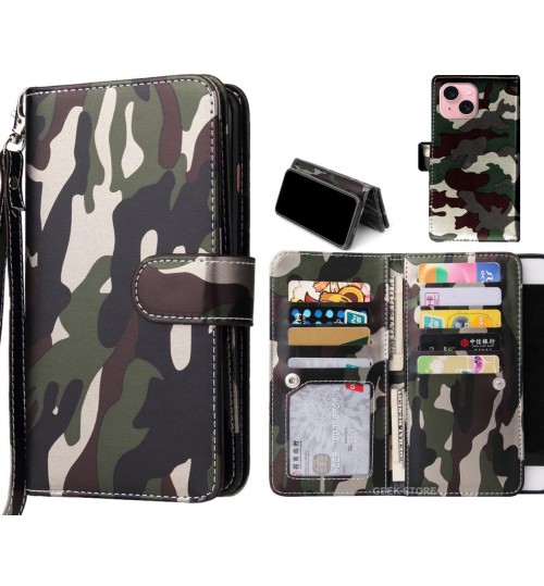 Iphone 15 Case Camouflage Wallet Leather Case - Green