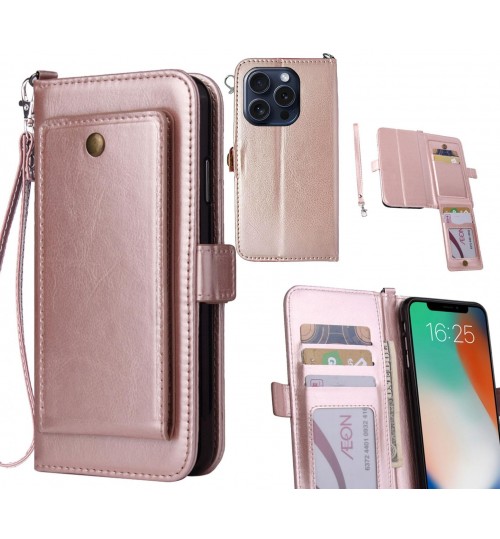 iPhone 15 Pro Case Retro Leather Wallet Case