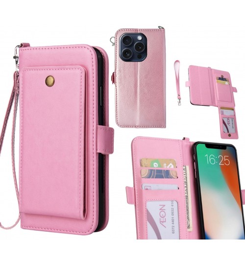 iPhone 15 Pro Case Retro Leather Wallet Case