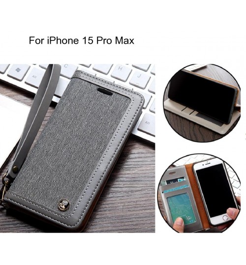 iPhone 15 Pro Max Case Wallet Denim Leather Case