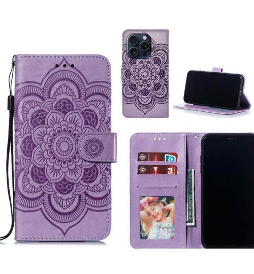 iPhone 15 Pro case leather wallet case embossed pattern
