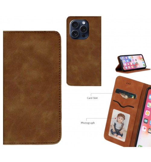 Iphone 15 Pro Case Premium Leather Magnetic Wallet Case - Brown