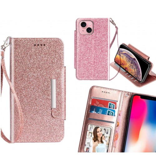 iPhone 15 Plus Case Glitter wallet Case ID wide Magnetic Closure