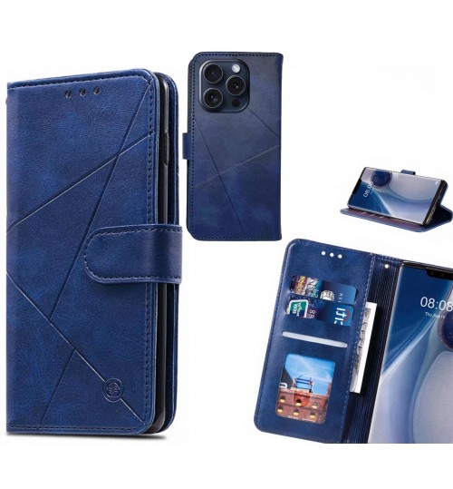 Iphone 15 Pro Case Fine Leather Wallet Case - Blue