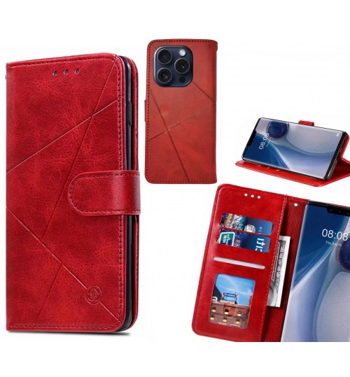 Iphone 15 Pro Case Fine Leather Wallet Case - Red