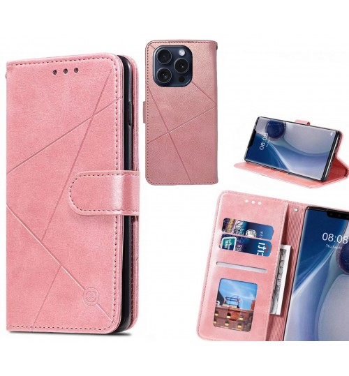 Iphone 15 Pro Case Fine Leather Wallet Case - Pink