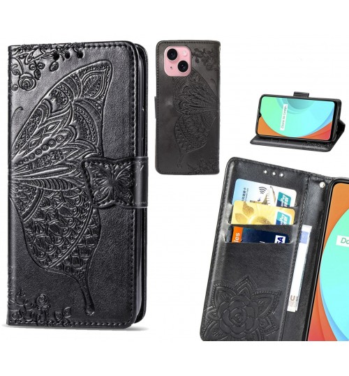 iPhone 15 case Embossed Butterfly Wallet Leather Case