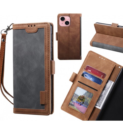 Iphone 15 Case Wallet Denim Leather Case Cover - Grey