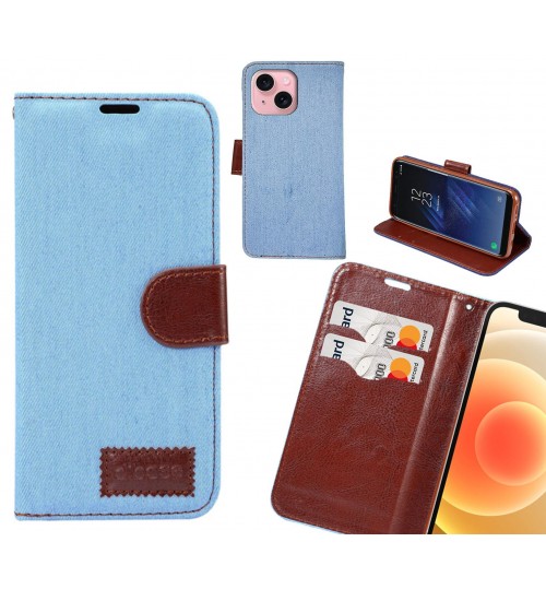 Iphone 15 Case Wallet Case Denim Leather Case - Faded Light Blue