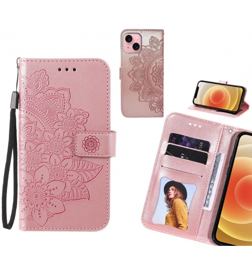 iPhone 15 Case Embossed Floral Leather Wallet case
