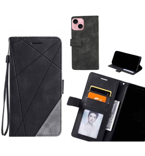 Iphone 15 Case Wallet Premium Denim Leather Cover - Black
