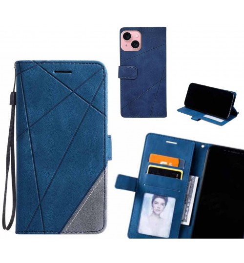 Iphone 15 Case Wallet Premium Denim Leather Cover - Blue