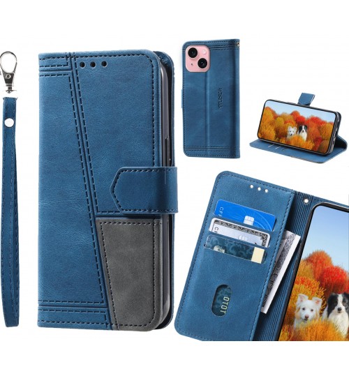 iPhone 15 Plus Case Wallet Premium Denim Leather Cover
