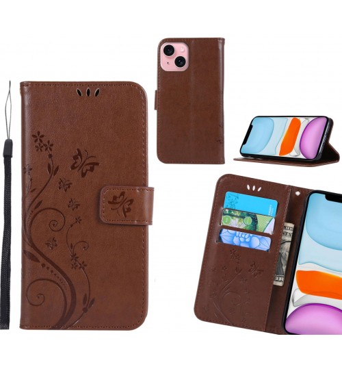 iPhone 15 Plus Case Embossed Butterfly Wallet Leather Cover