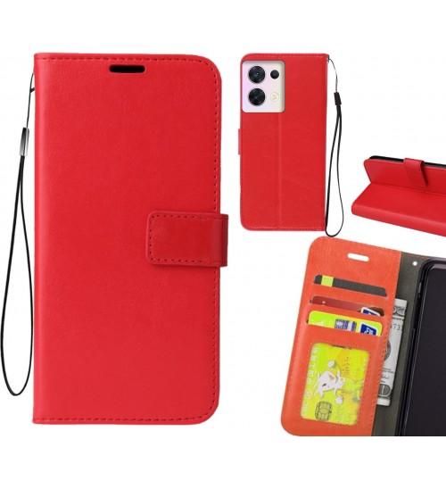 Oppo Reno 8 Case Fine Leather Wallet Case - Red