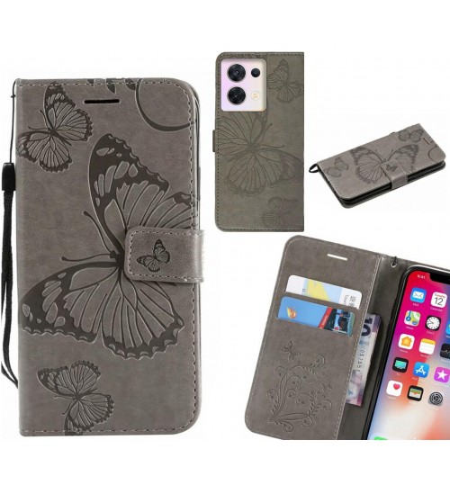 Oppo Reno 8 Case Embossed Butterfly Wallet Leather Case - Grey
