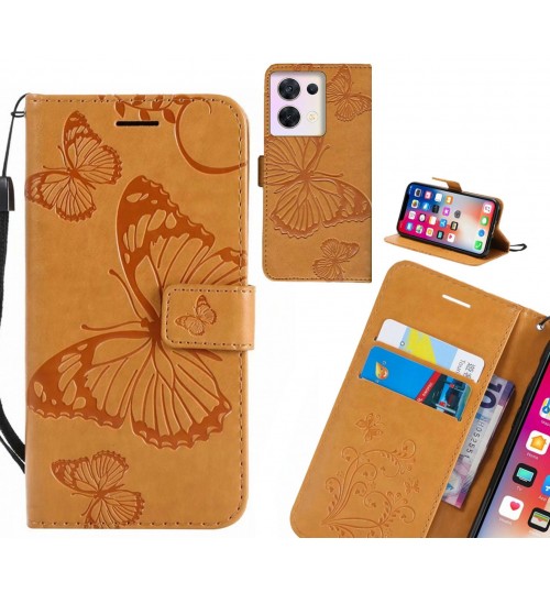 Oppo Reno 8 Case Embossed Butterfly Wallet Leather Case - Brown