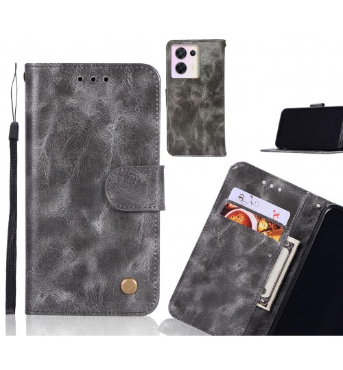 Oppo Reno 8 Case Vintage Fine Leather Wallet Case - Grey