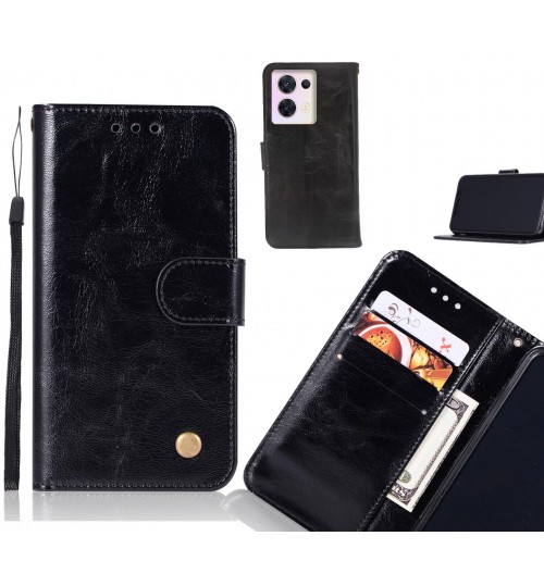 Oppo Reno 8 Case Vintage Fine Leather Wallet Case - Black