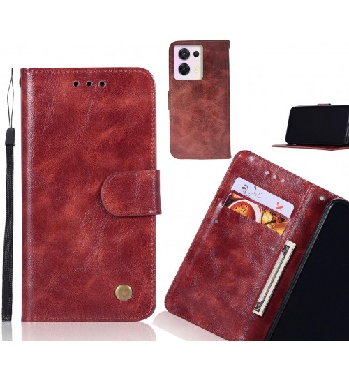 Oppo Reno 8 Case Vintage Fine Leather Wallet Case - Dark Red