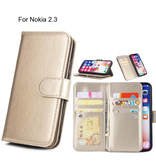 Nokia 2.3 Case Triple Wallet Leather Case 9 Card Slots - Gold