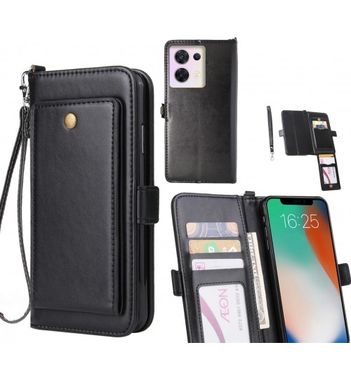 Oppo Reno 8 Case Retro Leather Wallet Case - Black