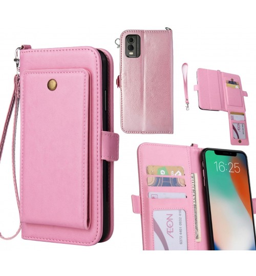 Nokia C32 Case Retro Leather Wallet Case - Pink