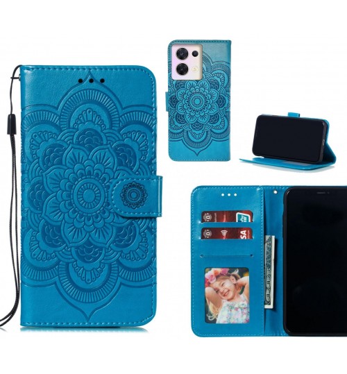 Oppo Reno 8 Case Leather Wallet Case Embossed Pattern - Blue