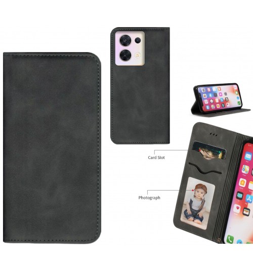 Oppo Reno 8 Case Premium Leather Magnetic Wallet Case - Black