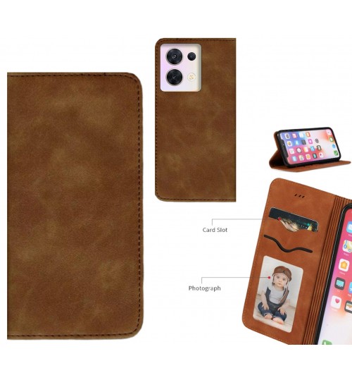 Oppo Reno 8 Case Premium Leather Magnetic Wallet Case - Brown