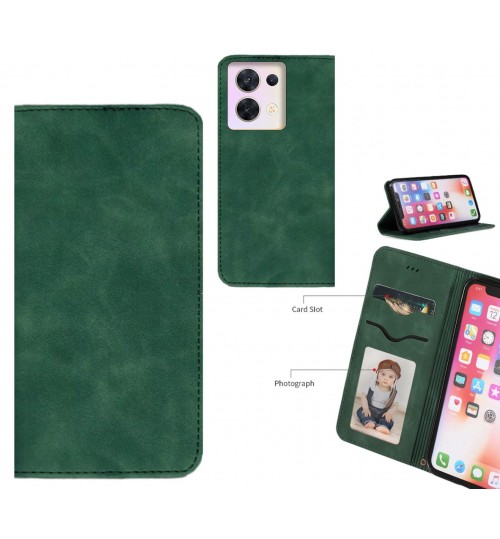Oppo Reno 8 Case Premium Leather Magnetic Wallet Case - Green