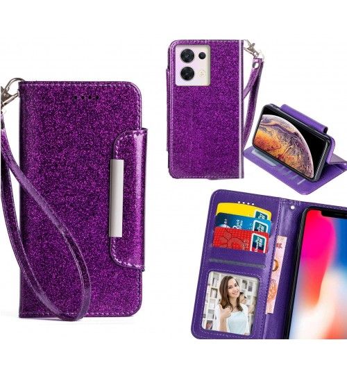 Oppo Reno 8 Case Glitter wallet Case ID wide Magnetic Closure