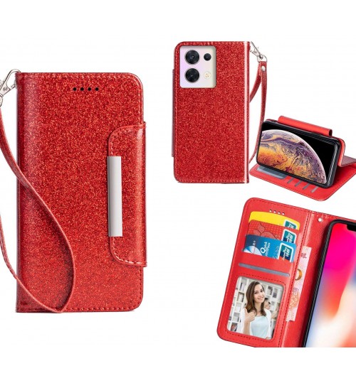 Oppo Reno 8 Case Glitter Wallet Case Id Wide Magnetic Closure - Red