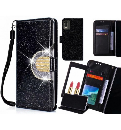 Nokia C32 Case Glaring Wallet Leather Case With Mirror