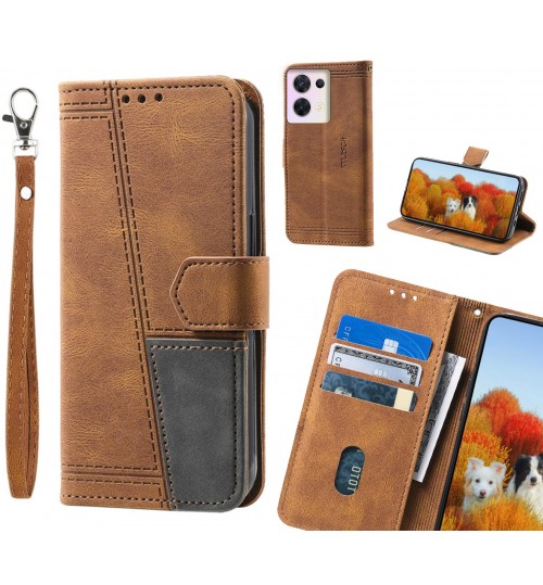 Oppo Reno 8 Case Wallet Premium Denim Leather Cover - Brown